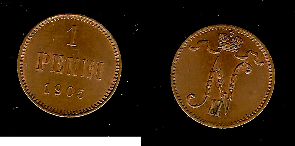 FINLANDE 1 Penni monogramme Tsar Nicolas II 1905 SPL+